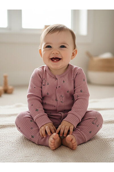 Lindakids Fitilli kumaş % 100 Pamuk Çıt Çıt Kapamalı Mevsimlik Bebek Tulum