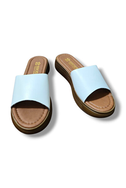 BARONES SHOES Genuine Leather Single Strap High Sole Slippers