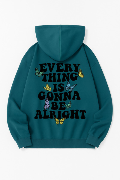 CLASSY.MODA Unisex Hooded Printed Sweatshirt |   Butterfly Patterned Text Det...