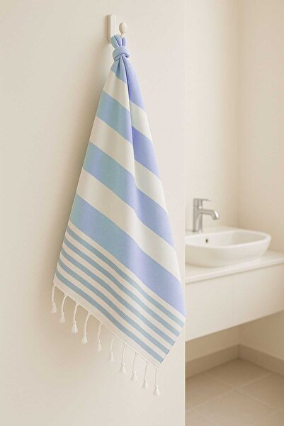 merland benvecocuk Mimoza Unisex Peshtemal Beach Towel 100X180 cm & # 37;100 Cotton Soft Blue-Light Blue