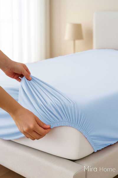 merland benvecocuk Single Flat Combed 100% Cotton Fitted Sheet 100X200 cm Newsheet Blue