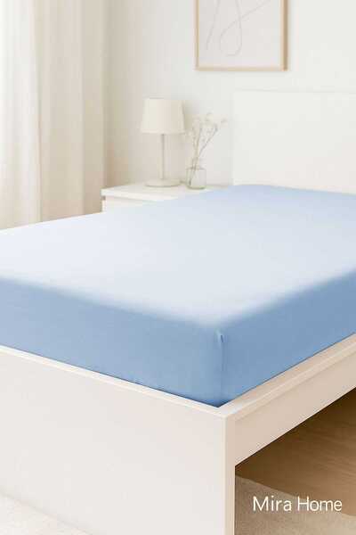 merland benvecocuk Single Flat Combed 100% Cotton Fitted Sheet 100X200 cm Newsheet Blue