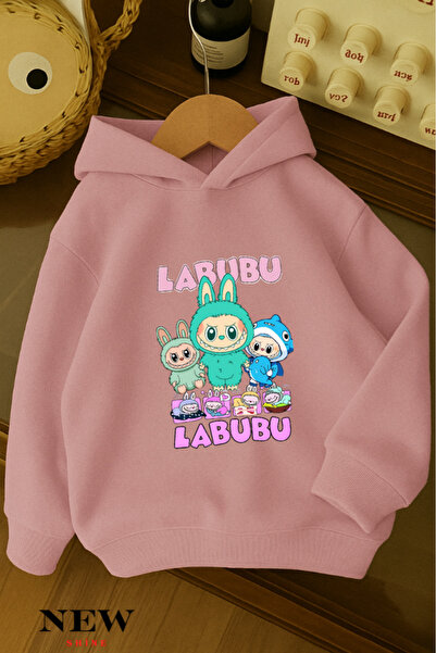New Shine Labubu Printed Children's Hooded Sweatshirt