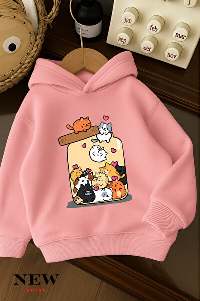 New Shine Детска суитшърт с качулка и принт на коте