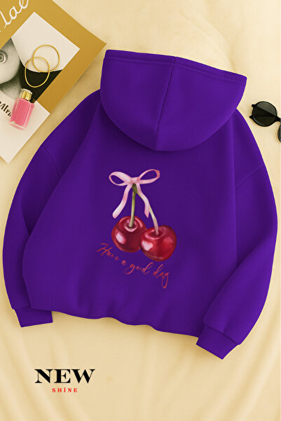 New Shine Детска суитшърт с качулка и черешови мотиви