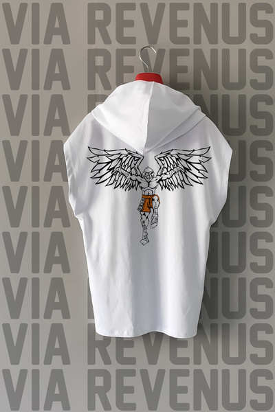 Vordevia Tricou sport din bumbac 100% cu glugă, imprimat față și spate, cu mâ...