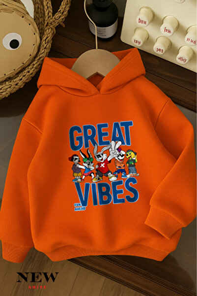 New Shine Детска блуза с качулка с принт на анимационен герой