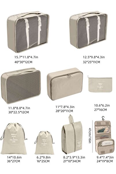 Fstyle 9-Piece Beige Luggage Organizer Set