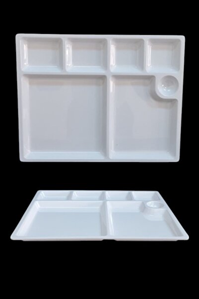 BİODATA %100 Kırılmaz 12 li Melamin 7 Bölmeli Tabldot Yemek Servis Tabağı - 33x26 cm Beyaz