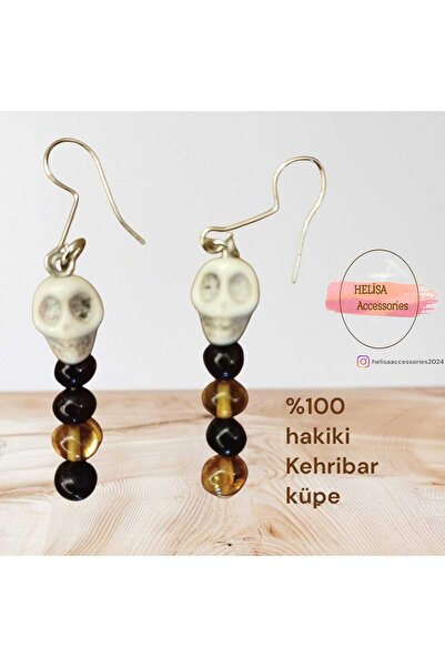 HELİSA ACCESSORİES أقراط بتصميم خاص بألوان مختلطة من العنبر الأصلي والحجر الط...