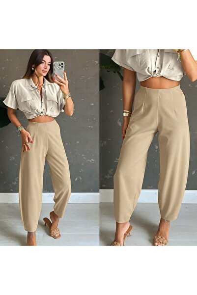 modaserdem Women's High Waist Crepe Pants