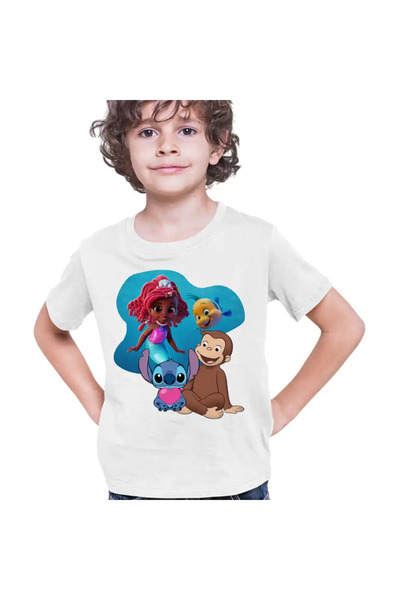 OEM Kids Boys' T-Shirt Curious George Ariel Stitch Monkey Cartoons