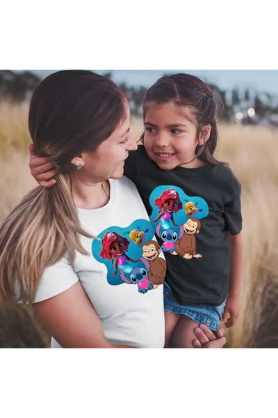 OEM Kids Girls' T-Shirt Curious George Ariel Stitch Monkey Cartoon