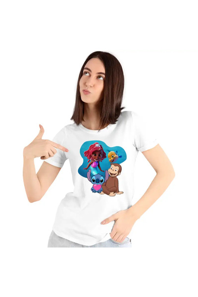 OEM Women's T-Shirt Curious George Ariel Stitch Monkey Drawings