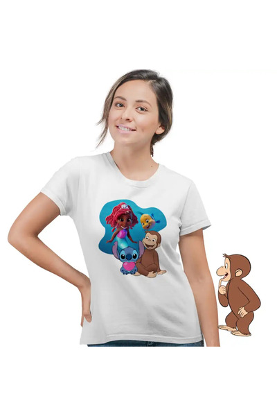 OEM Women's T-Shirt Curious George Ariel Stitch Monkey Drawings