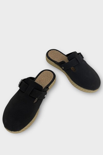 Liger Belt Buckle Nubuck Women's House Slippers Black