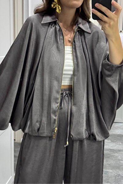 Suziş Saten Bomber Zippered Jacket 9584