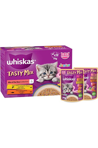 Whiskas Junior Tasty Mix Wet Kitten Food, Seafood Selection in Jelly, 12 x 70g