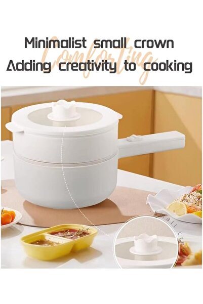 Generic 1.6L Hot Pot With Steamer, Mini Electric Skillet Portable Nonstick Cooker Shabu With Power Adjustmen