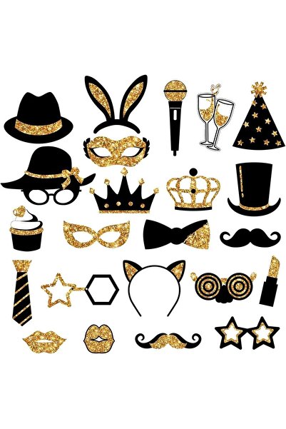 OEM Set de recuzită pentru cabină foto de petrecere - negru și auriu, 24 de articole