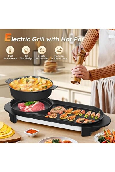 ANGJU Hot Pot with Grill, Electric Smokeless Hot Pot 2 in 1 Shabu BBQ Grills, Removable Hotpot 2200W