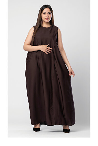 outline فستان تحت العباية لف باللون البني