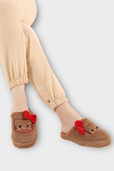 Liger Ζεστές χειμερινές γυναικείες παντόφλες για το σπίτι με φιγούρα HelloKitty ΚΑΦΕ-ΚΟΚΚΙΝΟ