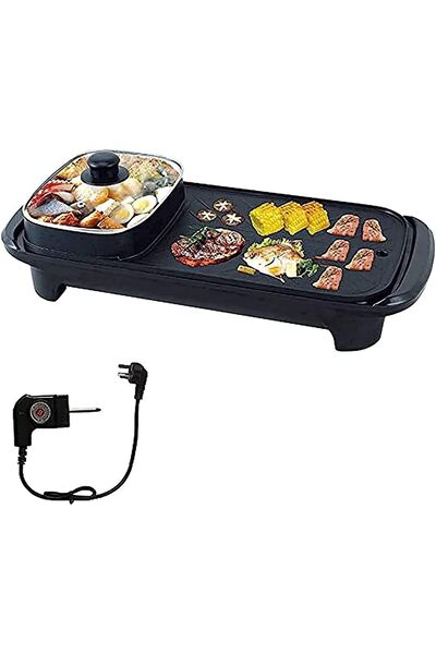 Jorunb Electric BBQ Roasting Pans, Electric Hot Pot, Smokeless Non-Stick Indoor 2 in 1 Electric BBQ