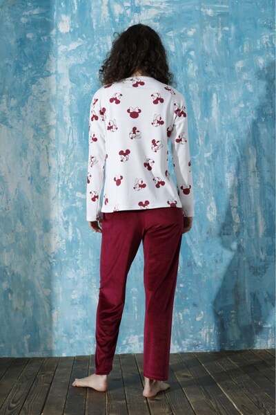 Mihra Set de pijamale de iarnă pentru femei, cu decolteu rotund, oversize, cu umăr dezactivat, din bumbac interlock, cu fund din catifea