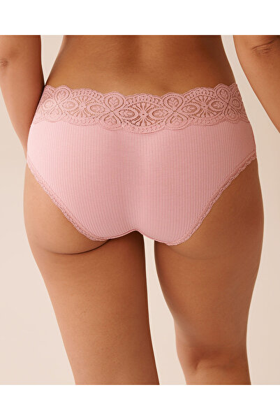 La Vie en Rose Lace Trim Ribbed Hiphugger Panty