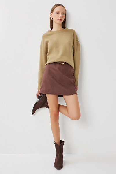 Lovelyİstanbul Mini Suede Skirt Lmc0075 Brown