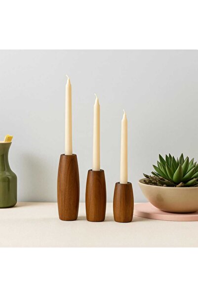 mebaconcept Doğal Ahşap Şamdan Seti (3'LÜ) – 15 Cm & 12.5 & 10 Cm – Rustik De...