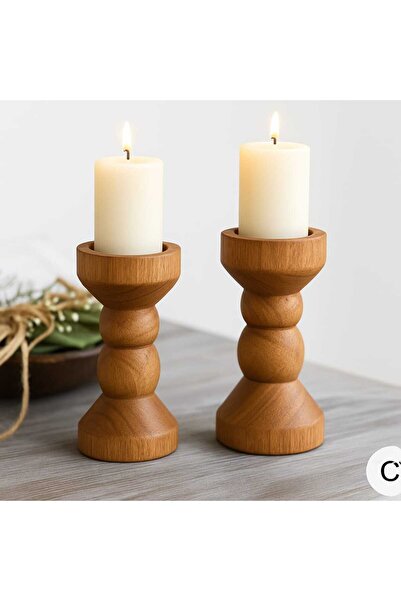 mebaconcept Doğal Ahşap Şamdan Seti (2'Lİ) – 12.5 Cm & 12.5 Cm – Rustik Dekor...