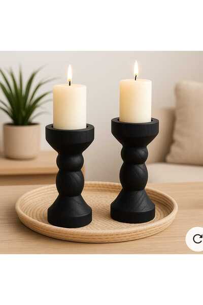 mebaconcept Doğal Ahşap Şamdan Seti (2'Lİ) – 12.5 Cm & 12.5 Cm – Rustik Dekor...