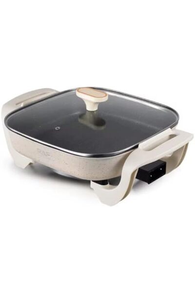 Generic Electric Hot Pot, 5.0L Large Capacity Square Pan, Non-stick Electric Skillet with Glass Lid, Model R