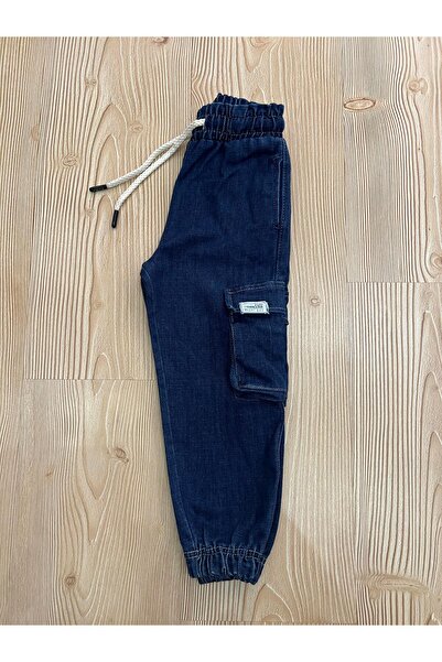 2kids2mom Erkek Çocuk Bel ve Paça Lastikli Baglama Detaylı Mavi Kargo Cep Kot Pantolon
