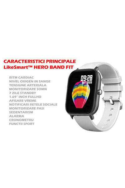 İSP Ceas SmartWatch LikeSmart Hero Band FiT, 1.69" FULL Touch Display, Oximetru SpO2, Notificari Ape