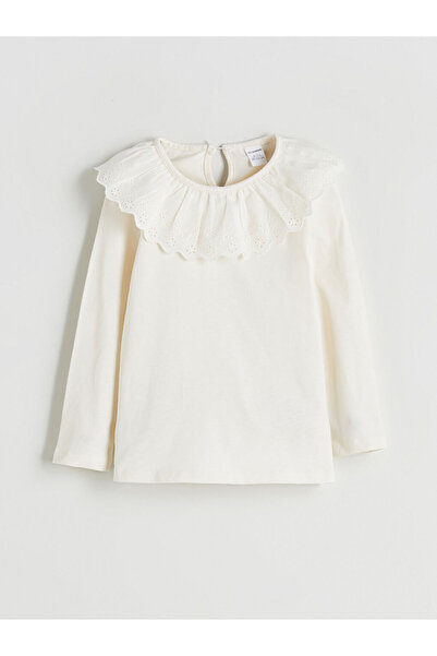 LC Waikiki Hera Fashion'dan Bej Yaka Detaylı Penye Kız Çocuk Tişört