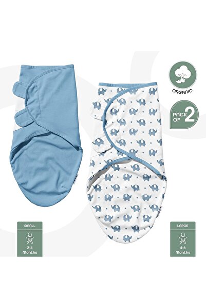 Moon Organic Swaddle Wraps - Blue Elephant Design, Cotton