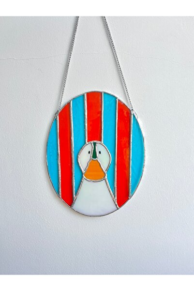 Elordie Design Quack El Yapımı Vitray Ördek Tasarımlı Tiffany Stili Renkli Cam Duvar & Pencere Dekoru 20x16cm
