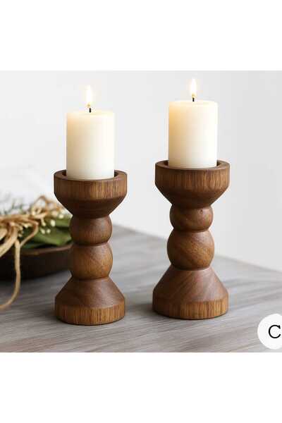 mebaconcept Doğal Ahşap Şamdan Seti (2'Lİ) – 12.5 Cm & 12.5 Cm – Rustik Dekor...