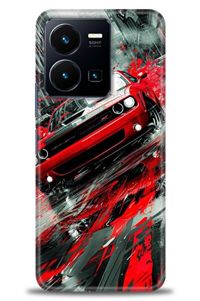 Rulet Aksesuar جراب سيليكون متوافق مع هاتف Vivo Y22S HD مطبوع + واقي شاشة سير...