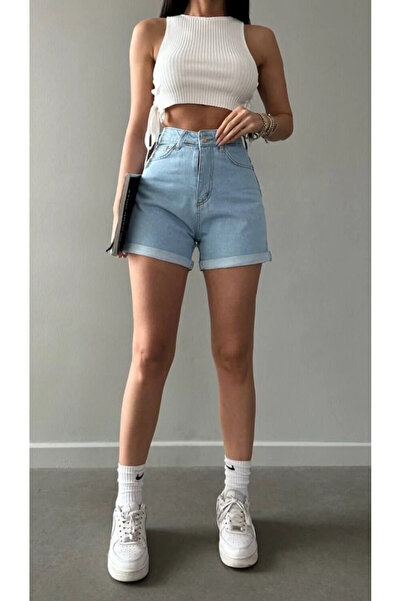 viking's line Açık Mavi Mom denim şort