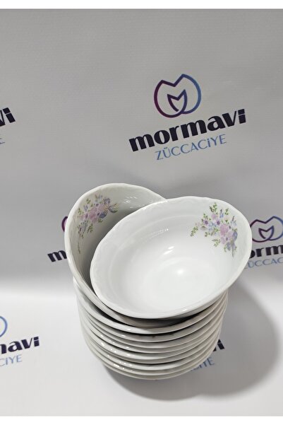 Porland Porcelain Bouquet of 12 Pieces 13 cm Small Soup Bowl (1 Piece with Napoli Knife as a Gift)