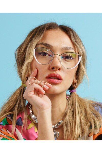 Corney Design Freyde Beyaz Cat Eye Gözlük | Mavi Işık Filtreli | Blue Blocked...