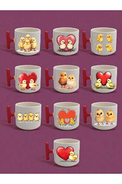 lili hediyelik أكواب لاتيه مطبوعة من Civcivler - طقم من 10 قطع - أكواب سيرامي...