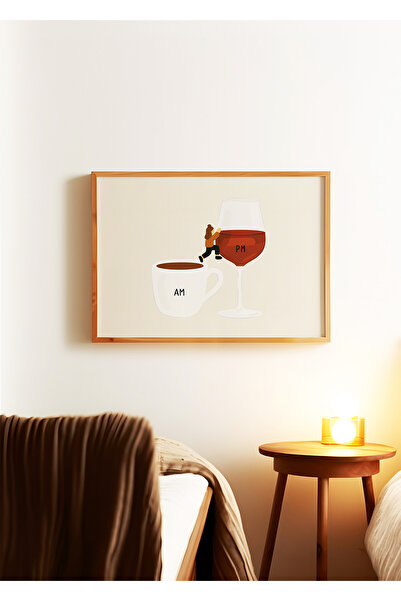 ARTHOUSECOLLECTIVE Kahve & Şarap - AM PM Modern Çizim Tablo Ölçülerinde Çerçe...