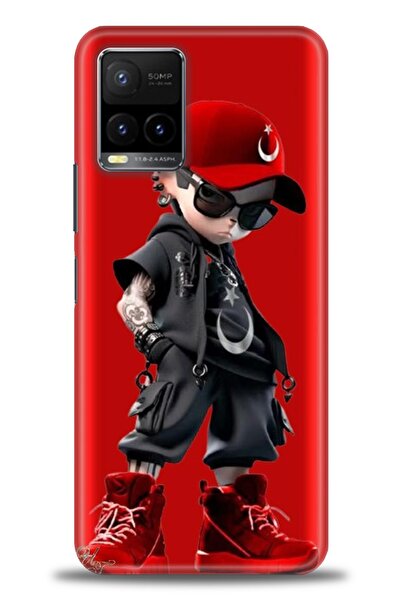 Rulet Aksesuar جراب سيليكون متوافق مع هاتف Vivo Y33S HD مطبوع + واقي شاشة سير...