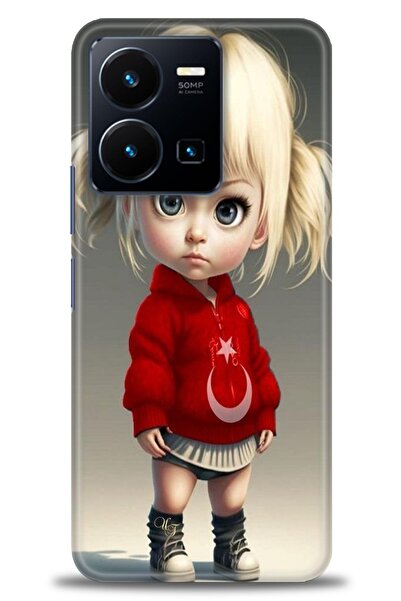 Rulet Aksesuar جراب سيليكون متوافق مع هاتف Vivo Y22S HD مطبوع + واقي شاشة سير...