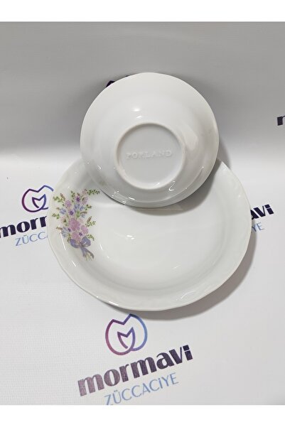 Porland Porcelain Bouquet 12 Pieces 6 Plates 6 Bowls Plate Set (1 Piece Napoli Knife with Gift)